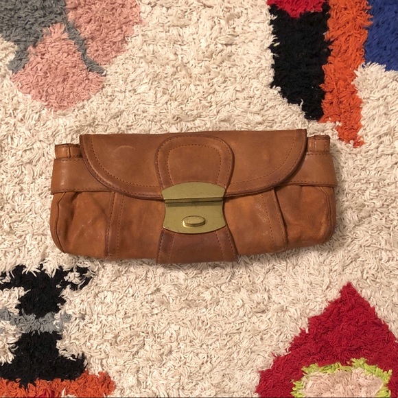 Kooba Handbags - Kooba Leather Clutch Camel with Gold Clasp
